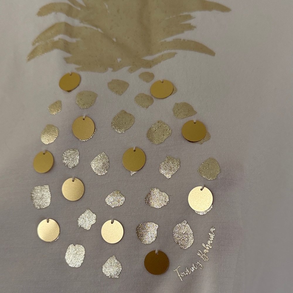 Tommy Bahama White Long Sleeve Tee with Gold Pineapple sequin Graphic design - Picture 13 of 13